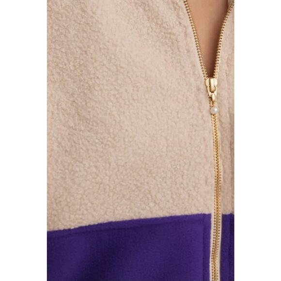 New Anthropologie DONNI Colorblocked Sherpa Jacket $324 XL Cream - Picture 5 of 9